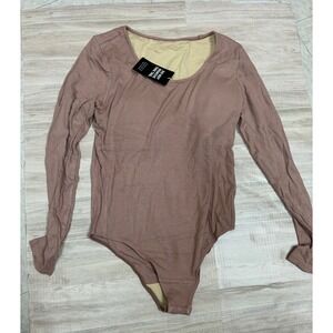 FawnFit Mocha Ribbed Long Sleeve Bodysuit Women's Size XL